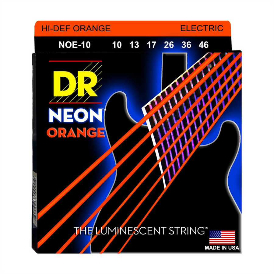 DR Strings Electric Guitar Neon Orange Coated Medium, (.010 - .046) - Royal | Musiqi Alətləri mağazası