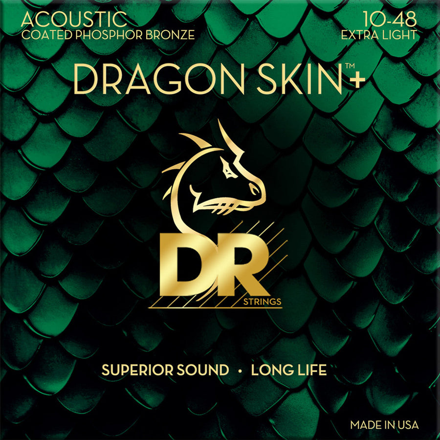 DR DAP-10 DRAGON SKIN+ Coated Phosphor Bronze Acoustic Guitar Strings Extra Light 10-48