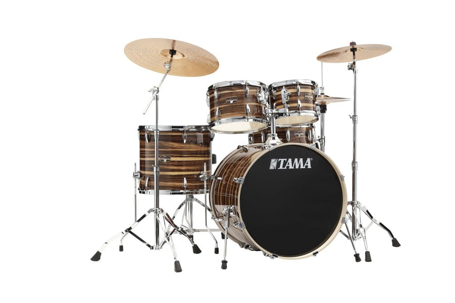 Drum Kit · Type: Complete set · Configuration: Fusion kit · Bass Drum: 22" x 18" · Tom 1: 10" x 7" · Tom 2: 12" x 8" · Floor Tom: 16" x 14" · Snare: 14" x 5" · Shell Material: Poplar · Shell hardware: Chrome · Shell surface: Laminated · Color/ Finish: Coffee Teak Wrap · Including hardware · Accessories: Hardware-Set, Cymbal-Set, Drum-Throne · Product code: IP52H6W-CTW · Country of Origin: China
