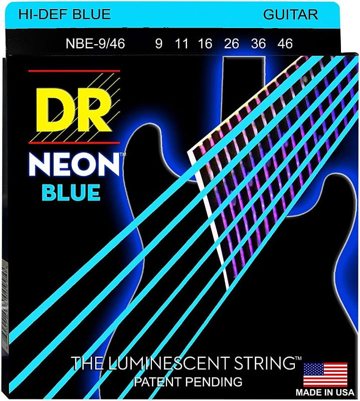 DR, 9-46 Lite and Heavy Set Handmade Neon Hi-Def Blue Coated Electric Strings (NBE946) - Royal | Musiqi Alətləri mağazası