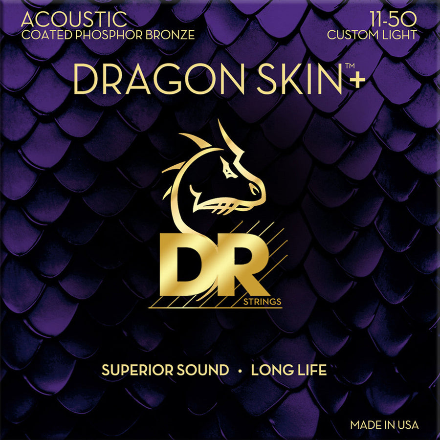 DR DAP-11 DRAGON SKIN+ Coated Phosphor Bronze Acoustic Guitar Strings Custom Light 11-50