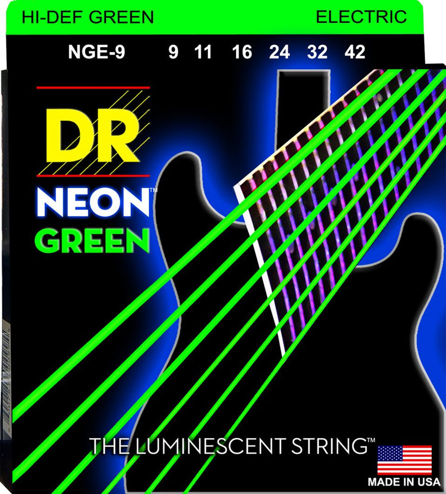 DR Hi-Def Neon Green K3 Coated Nickel Plated Electric Guitar Strings NGE-9 Lite 9-42 - Royal | Musiqi Alətləri mağazası