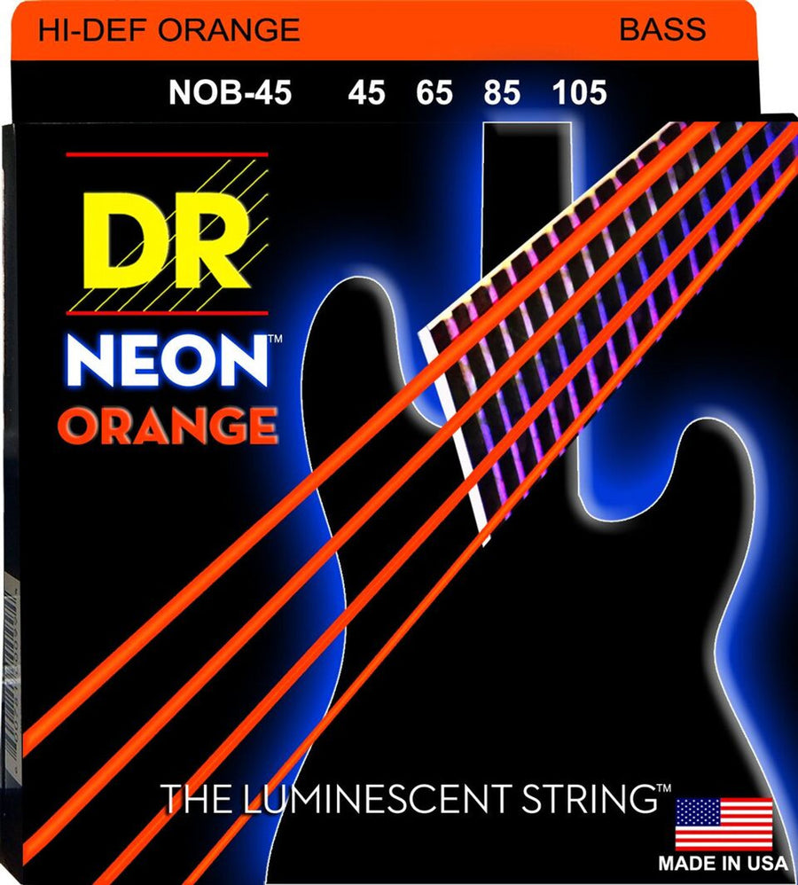 DR Hi-Def Neon Orange K3 Coated Electric Bass Strings NOB-45 Medium 45-105 - Royal | Musiqi Alətləri mağazası