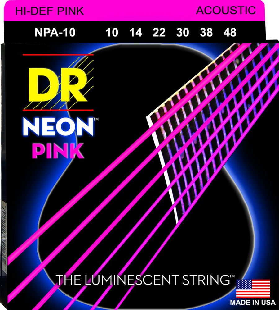 DR Hi-Def Neon Pink K3 Coated Acoustic Guitar Strings NPA-10 Lite 10-48 - Royal | Musiqi Alətləri mağazası