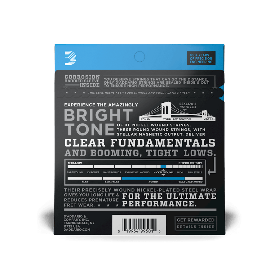 Daddario EXL170-5 45-130 Regular Light Long Scale 5-String Bass Strings - Royal | Musiqi Alətləri mağazası
