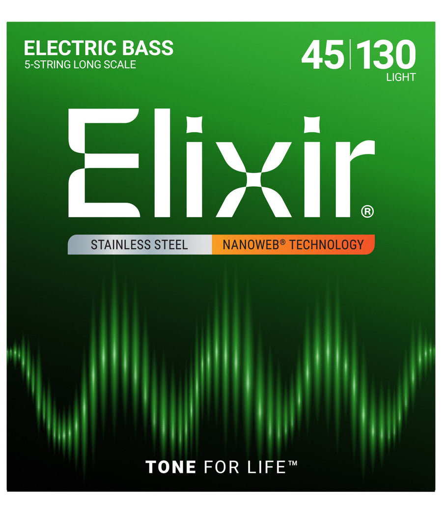 Elixir 14777 Stainless Steel NANOWEB Bass Simləri 45–130, 5 Simli Light Long Scale