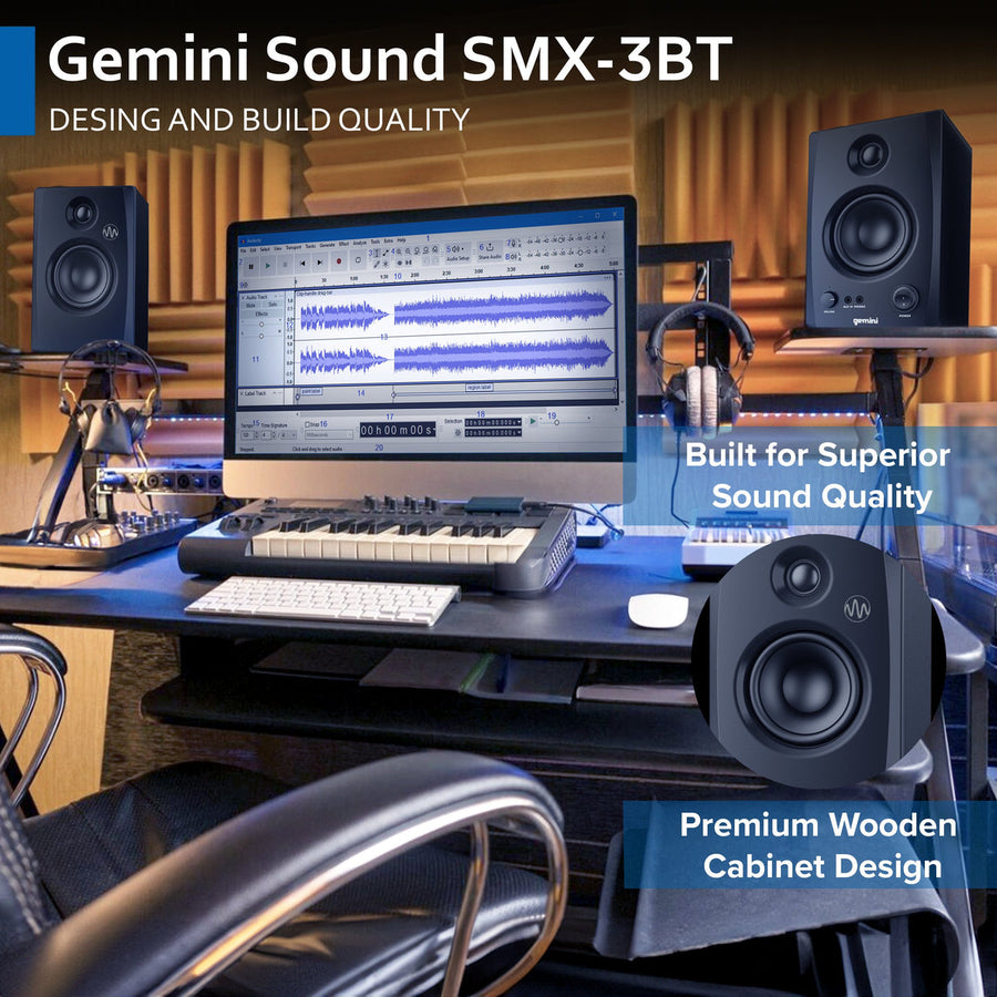 Gemini SMX-3BT 100W Bluetooth Studio Monitor Speakers - Active/Passive Wood
