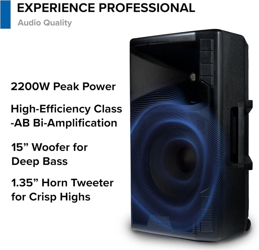 Gemini GSP-5500 Professional 15" 2200W Bluetooth PA Speaker - TWS XLR DJ