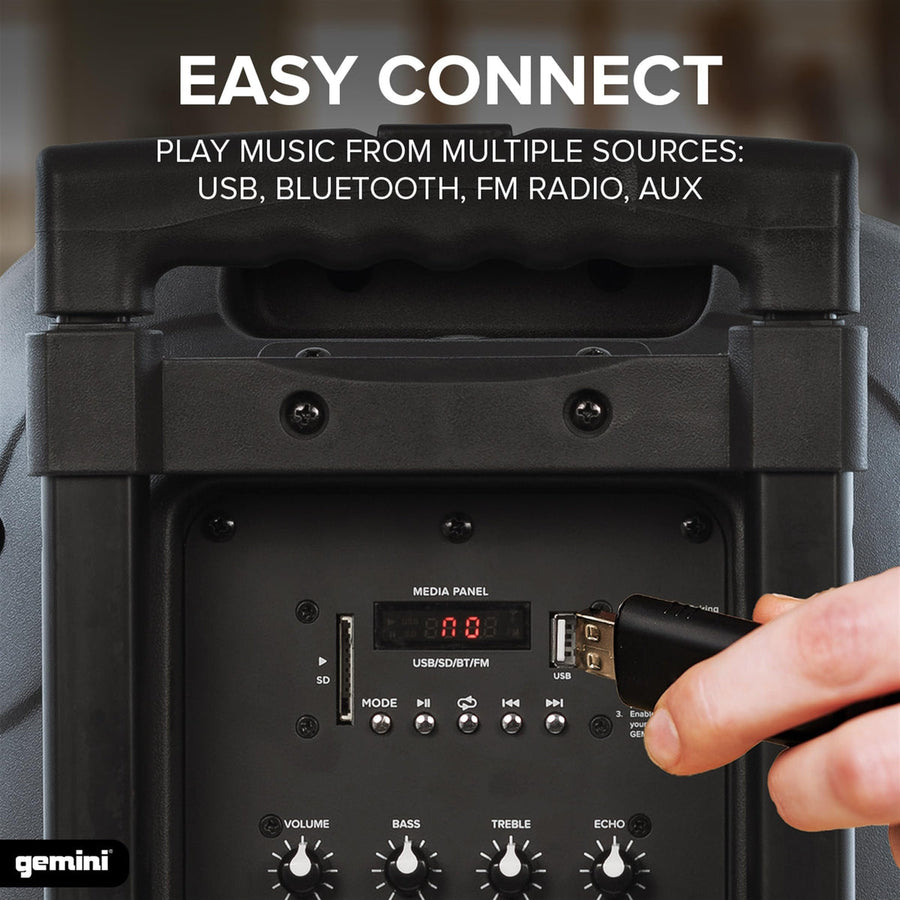 Gemini AS-10TOGO Portativ Bluetooth Dinamik, 10" Woofer və Batareya ilə
