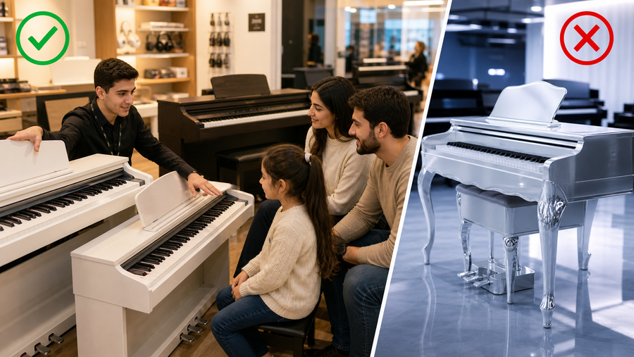 “Parlaq Ağ Piano” Tələsi: Niyə Görünüş Elektron Pianonun Keyfiyyətini Göstərmir? - Royal.az blog üçün özgün mağaza və müştəri şəkli
