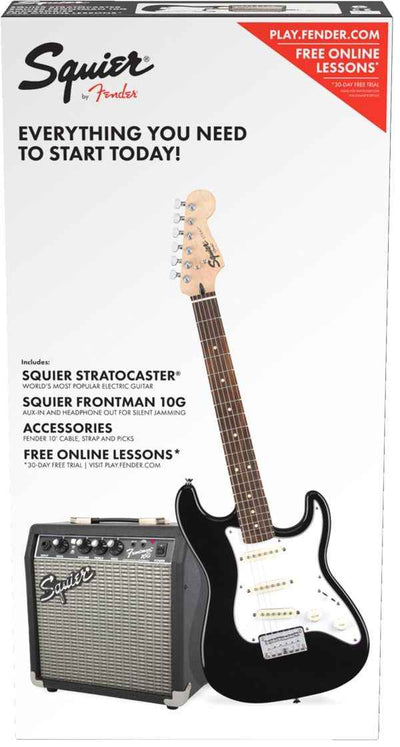 SQUIER Sonic Strat Pack, Maple Fing, Black, Gig Bag, 10G