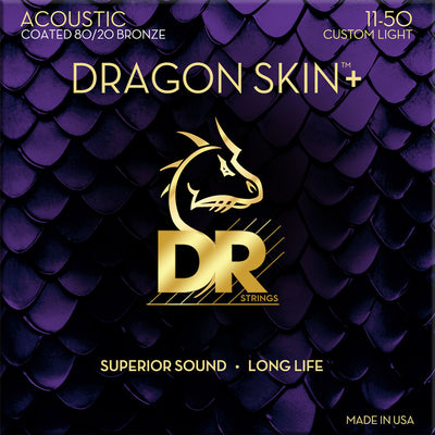 Dr Dragon Skin+ 80/20 Bronze Guitar Strings Custom Light Acoustic 80/20 11-50