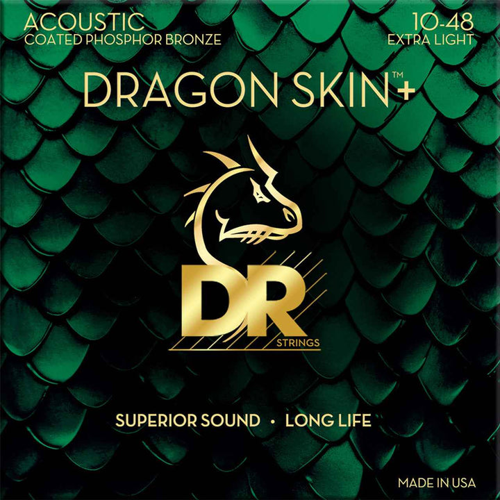 DR DAP-10 DRAGON SKIN+ Coated Phosphor Bronze Acoustic Guitar Strings Extra Light 10-48