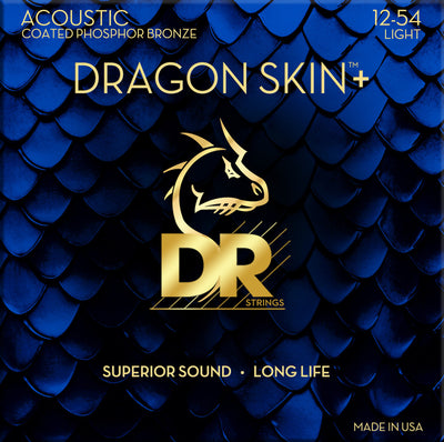 Струны для акустической гитары DR DAP-12 DRAGON SKIN+ с покрытием из фосфорной бронзы, легкие, 12-54