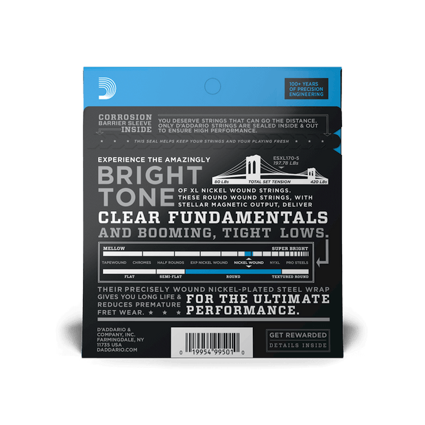 Daddario EXL170-5 45-130 Regular Light Long Scale 5-String Bass Strings&nbsp;