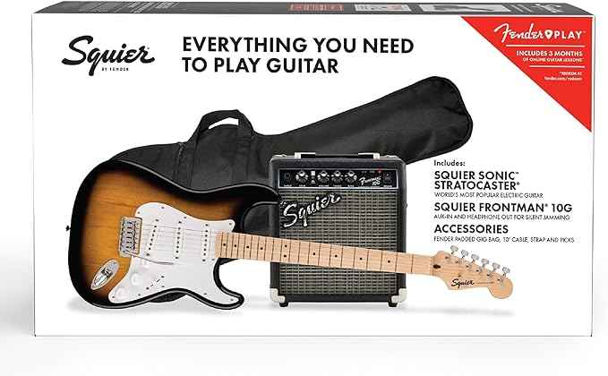 Fender Sonic Stratocaster Pack Maple Fingerboard 2-color Sunburst Gig Bag, 10G-230V EU