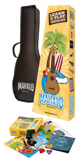Mahalo MK1TBRK Kahiko Series Learn 2 Play Ukulele Pack - Transparent Brown