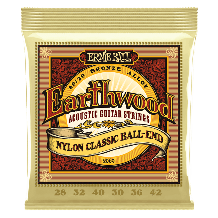 Ernie Ball Earthwood 80/20 Bronze Nylon Ball End Folk/Classical Guitar Strings - Clear &amp; Gold