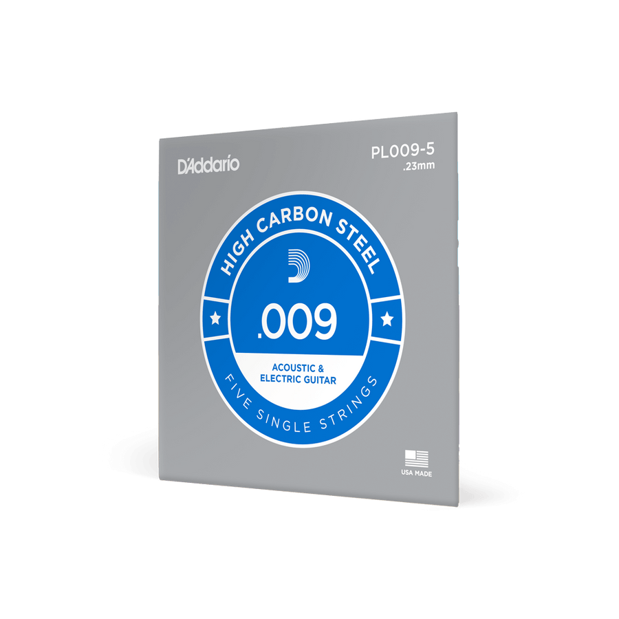 D'Addario PL009-5 Plain Steel .009 Single Strings 5-Pack