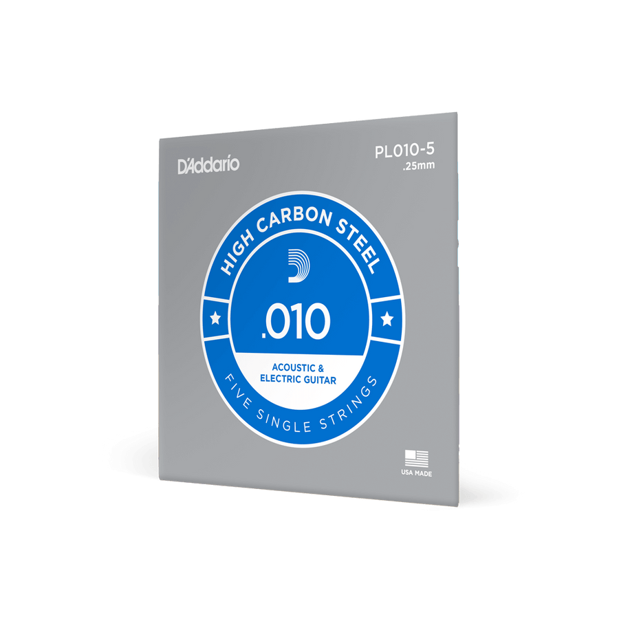 D'Addario PL010-5 Plain Steel .010 Single Strings 5-Pack
