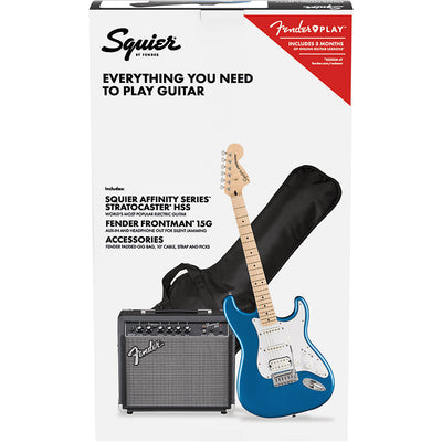 SQUIER Affinity Strat HSS Pack, Maple Fing, Lake Placid Blue