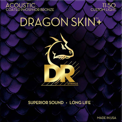 DR DAP-11 DRAGON SKIN+ Coated Phosphor Bronze Acoustic Guitar Strings Custom Light 11-50