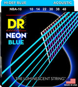 DR Hi-Def Neon Blue K3 Coated Acoustic Guitar Strings NBA-10 Lite 10-48