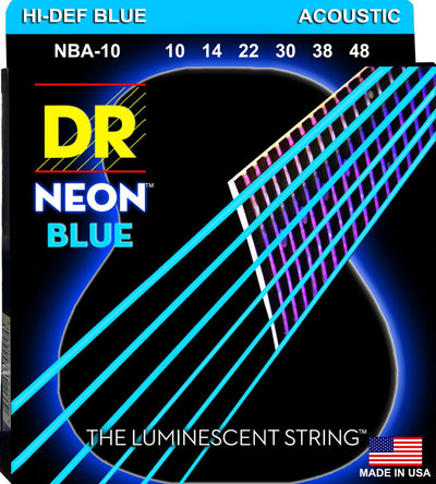 DR Hi-Def Neon Blue K3 Coated Acoustic Guitar Strings NBA-10 Lite 10-48