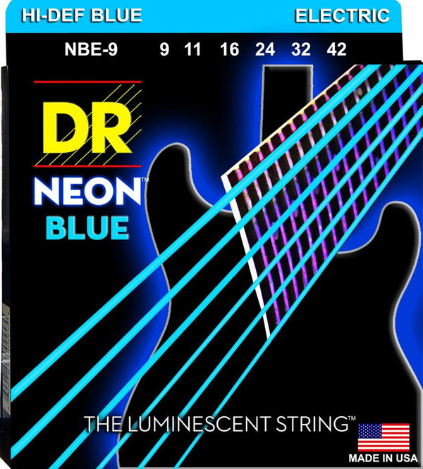 DR Hi-Def Neon Blue K3 Coated Electric Guitar Strings NBE-9 Lite 9-42
