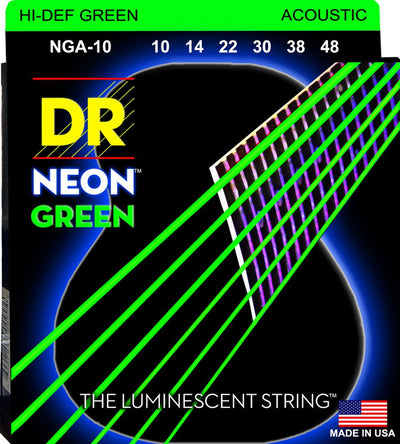 DR Hi-Def Neon Green K3 Coated Acoustic Guitar Strings NGA-10 Lite 10-48