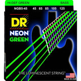 DR Hi-Def Neon Green K3 Coated Bass Guitar Strings NGB5-45 Med 5s 45-125