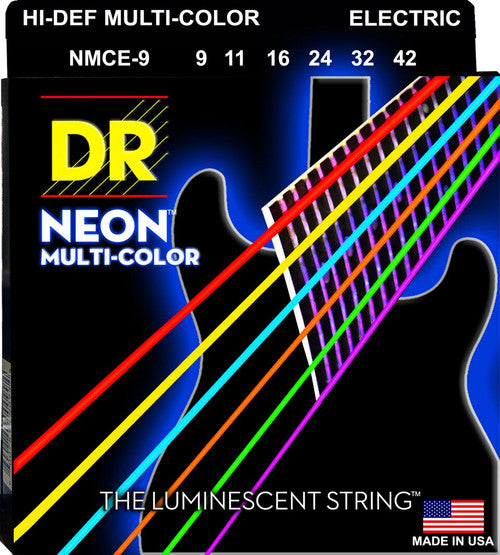 DR Hi-Def Neon Multi-Color K3 Coated Electric Guitar Strings NMCE-9/46 9-46 Lite-Heavy