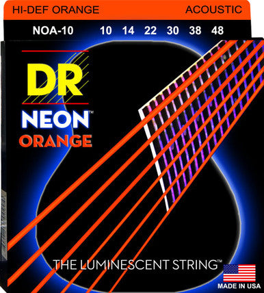DR Hi-Def Neon Orange K3 Coated Acoustic Guitar Strings NOA-10 Lite 10-48