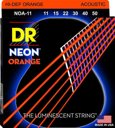 DR Hi-Def Neon Orange K3 Coated Acoustic Guitar Strings NOA-11 ML 11-50