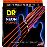 DR Hi-Def Neon Orange K3 Coated Electric Bass Strings NOB5-45 Med 5s 45-125