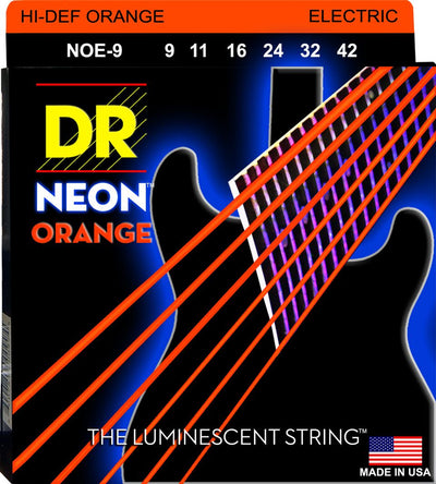 DR Hi-Def Neon Orange K3 Coated Nickel Plated Electric Guitar Strings NOE-9 Lite 9-42