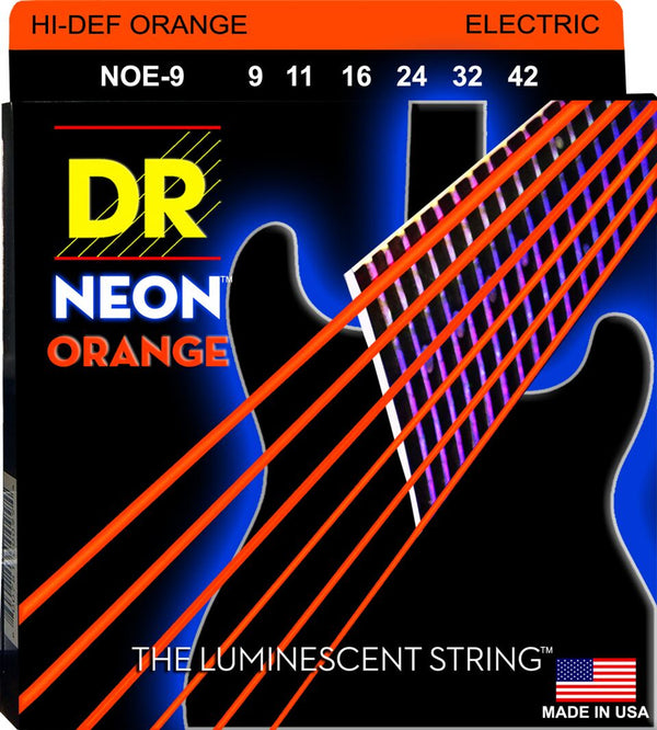 DR Hi-Def Neon Orange K3 Coated Nickel Plated Electric Guitar Strings NOE-9 Lite 9-42