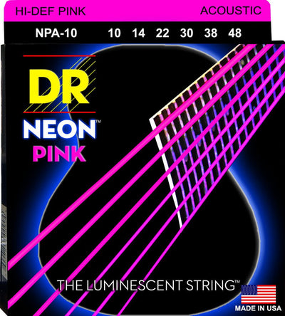 DR Hi-Def Neon Pink K3 Coated Acoustic Guitar Strings NPA-10 Lite 10-48