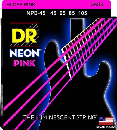 DR Hi-Def Neon Pink K3 Coated Electric Bass Strings NPB-45 Medium 45-105