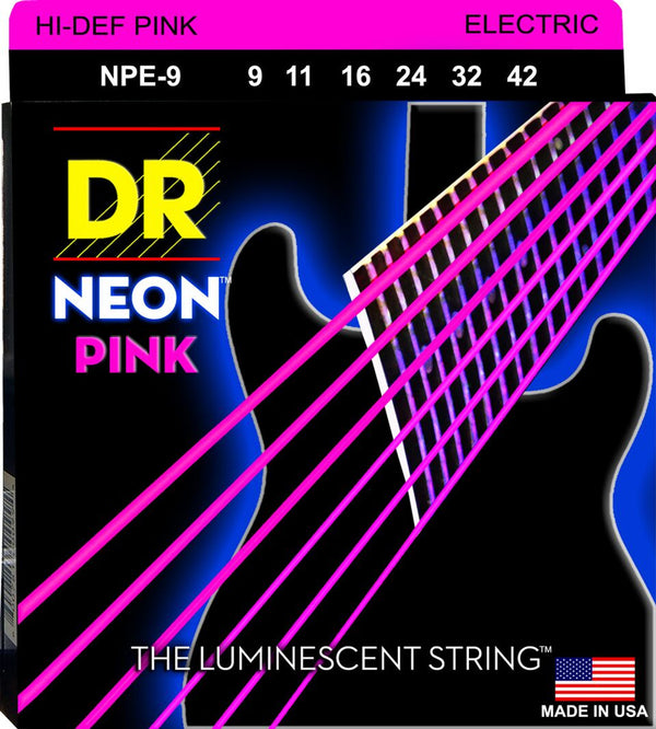 DR Hi-Def Neon Pink K3 Coated Nickel Plated Electric Guitar Strings NPE-9 Lite 9-