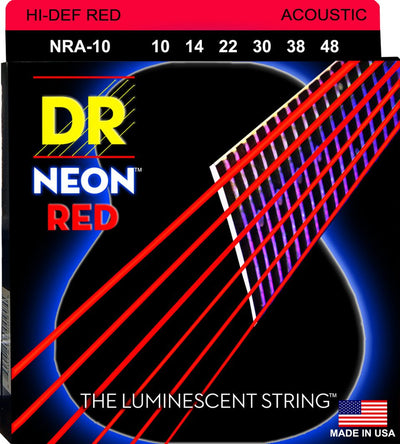 DR Hi-Def Neon Red K3 Coated Acoustic Guitar Strings NRA-10 Lite 10-48