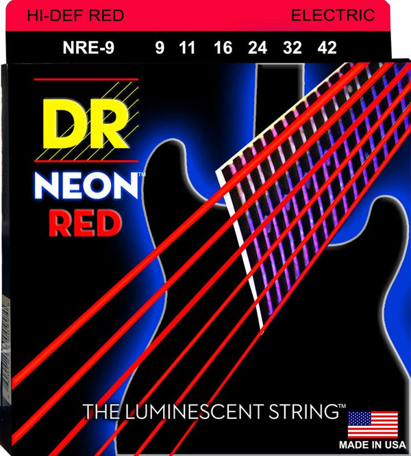 DR Hi-Def Neon Red K3 Coated Electric Guitar Strings NRE-9 Lite 9-42