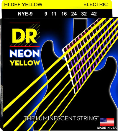 DR Hi-Def Neon Yellow K3 Coated Nickel Plated Electric Guitar Strings NYE-9 Lite 9-42