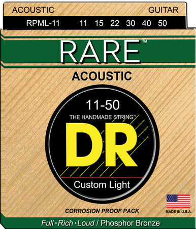 DR Rare Phosphor Bronze Acoustic Guitar Strings RPML-11 Custom Light 11-50