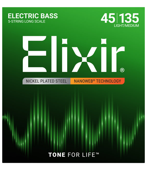 Elixir 14207 NANOWEB bas gitara simləri 45–135 Light/Medium — yeni qablaşdırma
