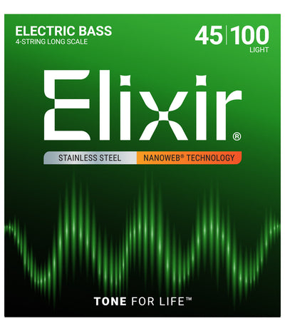 Elixir 14652 Stainless Steel NANOWEB Bass Simləri 45–100, 4 Simli Light Long Scale