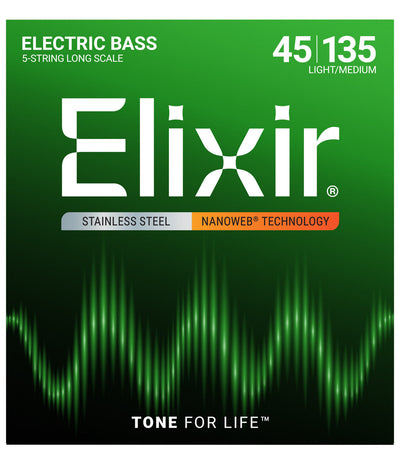 Elixir 14782 Stainless Steel NANOWEB Bass Simləri 45–135, 5 Simli Light/Medium Long Scale
