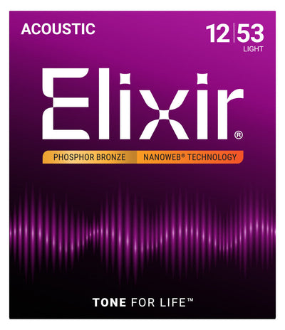 Elixir 16052 Phosphor Bronze NANOWEB Akustik Gitara Simləri 12–53 Light