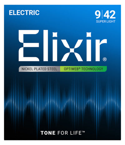 Elixir 19002 Nickel Plated Steel OPTIWEB Elektro Gitara Simləri 9–42 Super Light