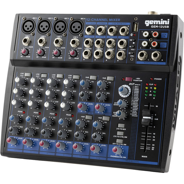 Gemini GEM-12USB Professional 12-Channel Bluetooth Audio Mixer